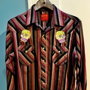 Rustler skeleton shirt. Great for musicians. Bought at boutique shop.